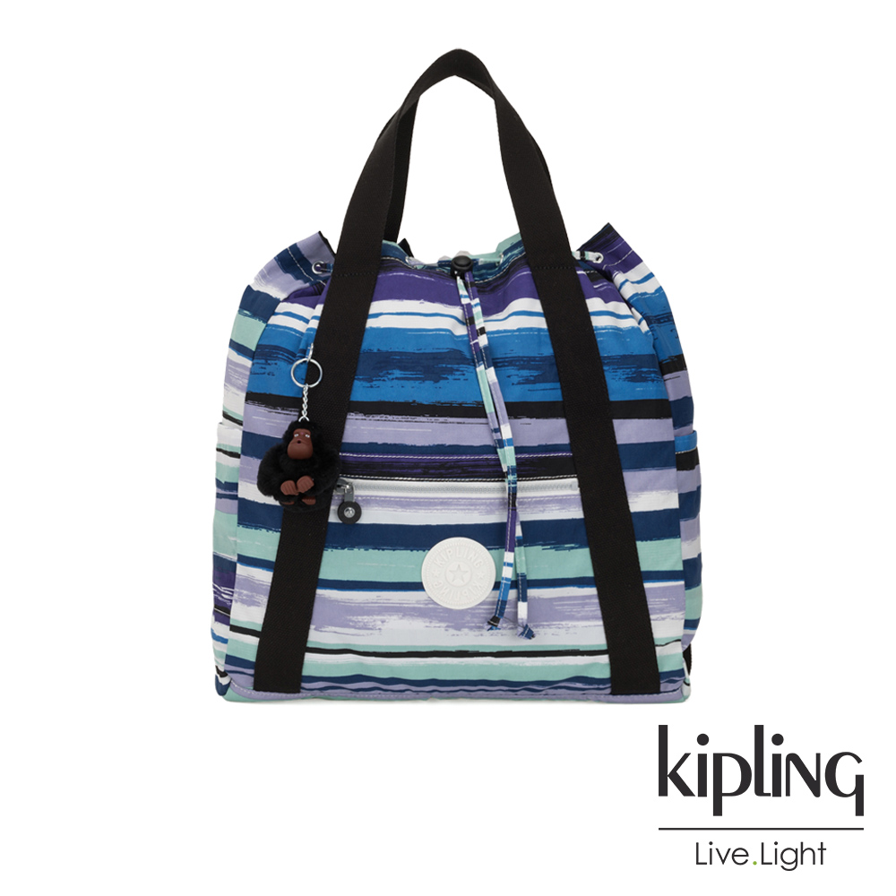 Kipling 蔚藍海岸線條塗鴉側背後背包-大-ART BACKPACK M