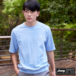 JEEP 男裝 品牌LOGO厚磅短袖T恤 (男女適穿) -藍色
