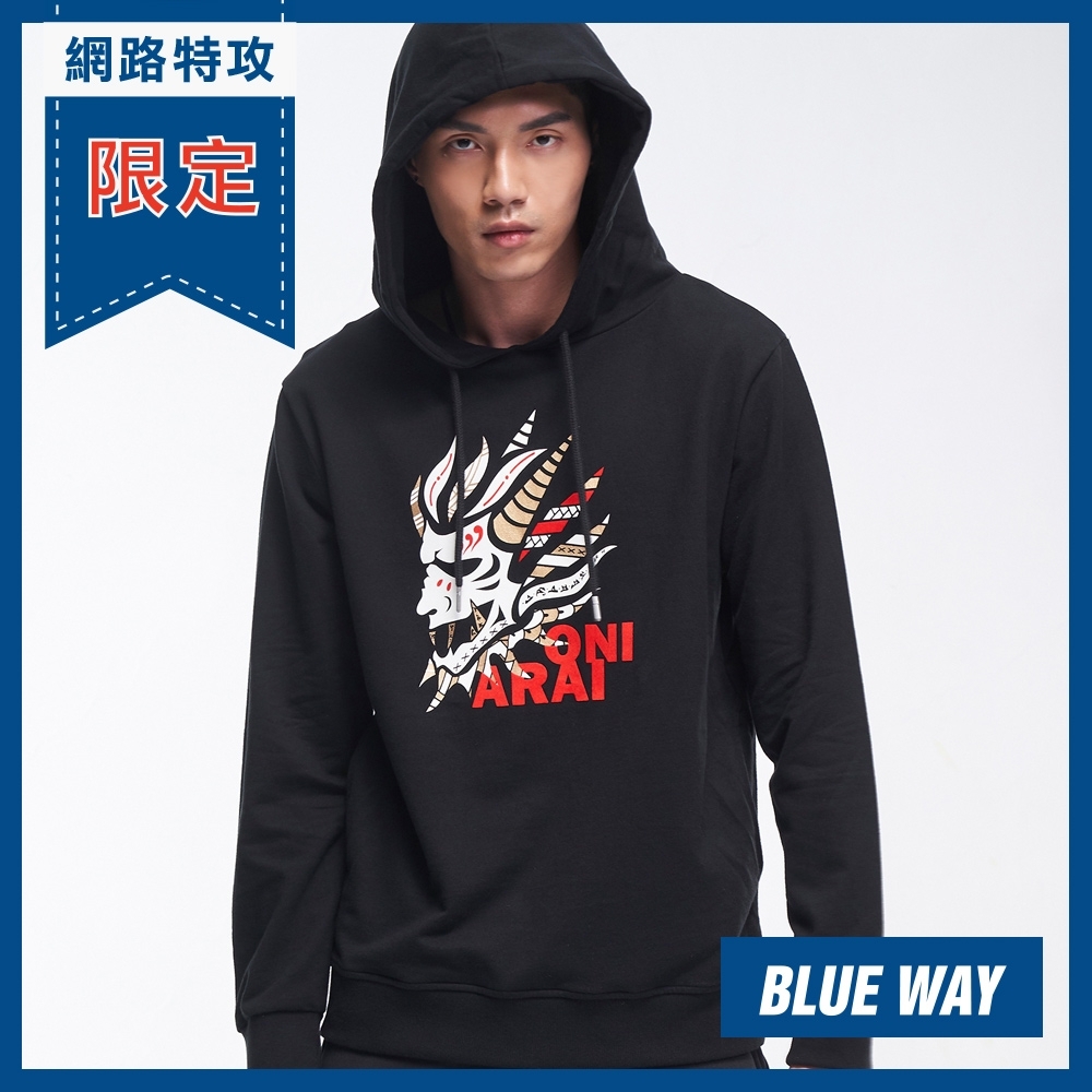 網路限定_鬼洗-BLUE WAY-圖騰側鬼頭連帽TEE