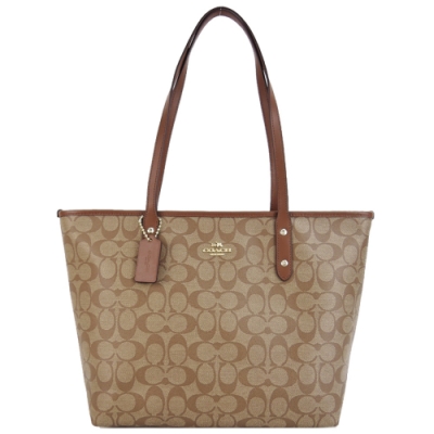 COACH 馬車C LOGO防刮PVC托特包(卡其焦糖)(展示品)