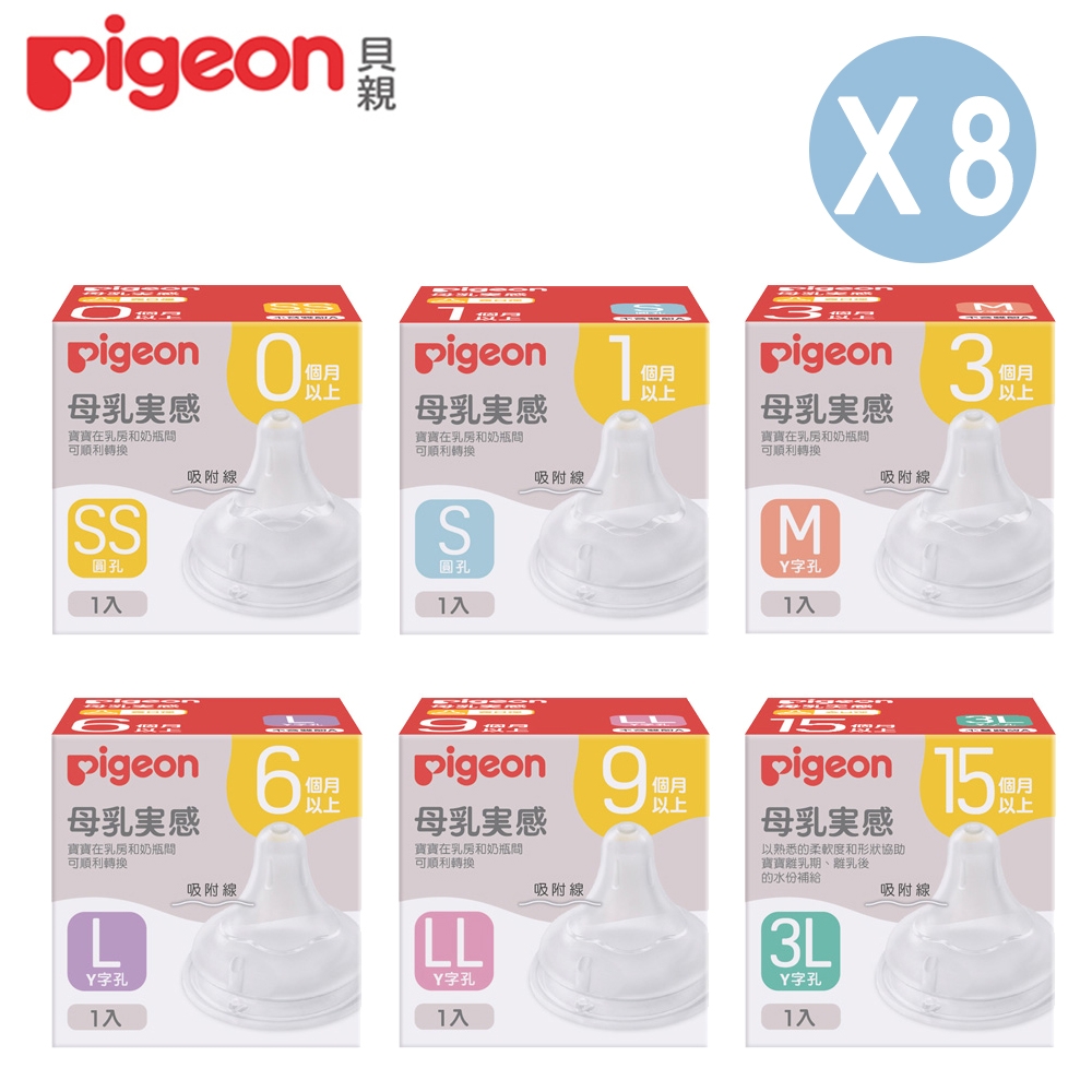 Pigeon 貝親-第三代寬口母乳實感奶嘴八件組