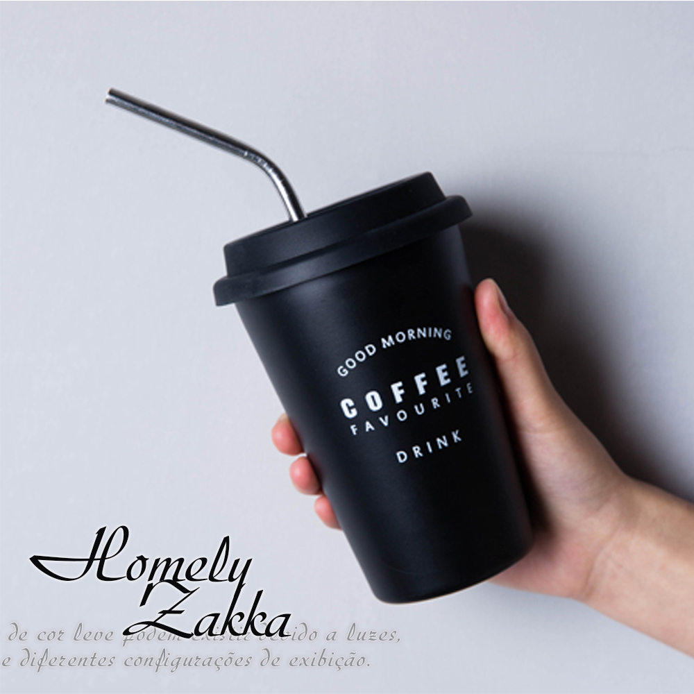 Homely Zakka 都會簡約矽膠飲用杯蓋304不鏽鋼杯480ml/COFFEE