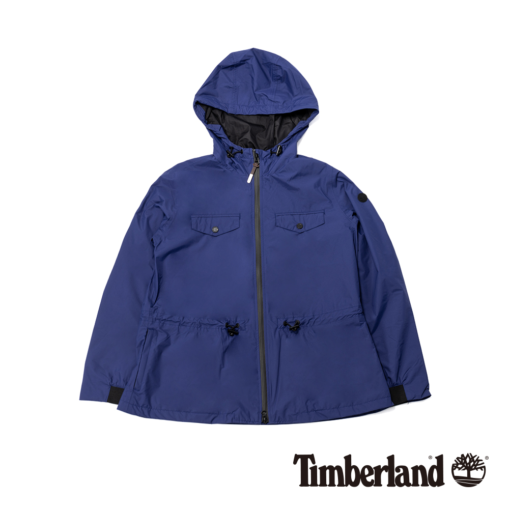Timberland 女款藍色顯瘦防水連帽派克大衣|B2109