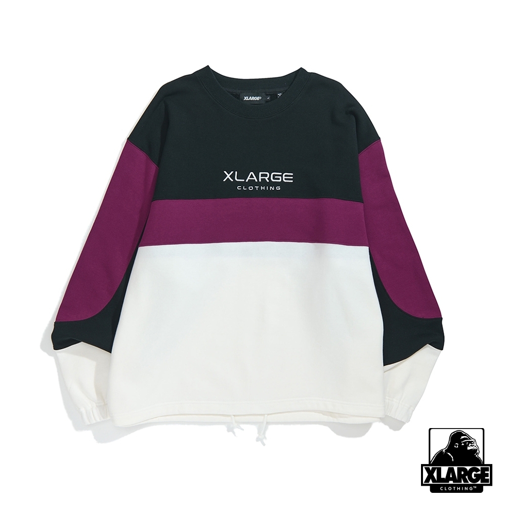 XLARGE SPORTS LOGO PANELED CREWNECK SWEAT大學T-黑