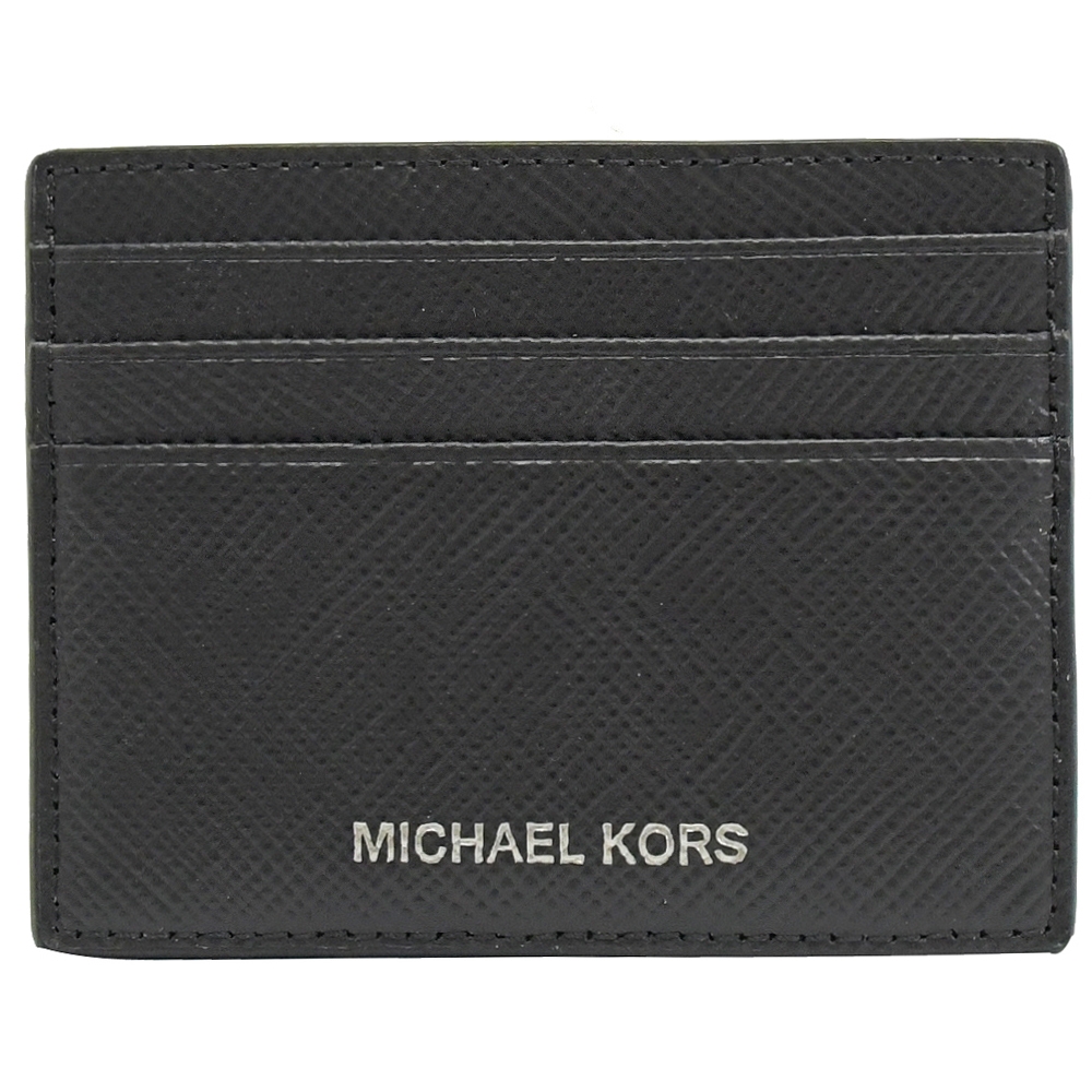 MICHAEL KORS HARRISON 燙銀LOGO 防刮牛皮簡易卡片夾(黑)