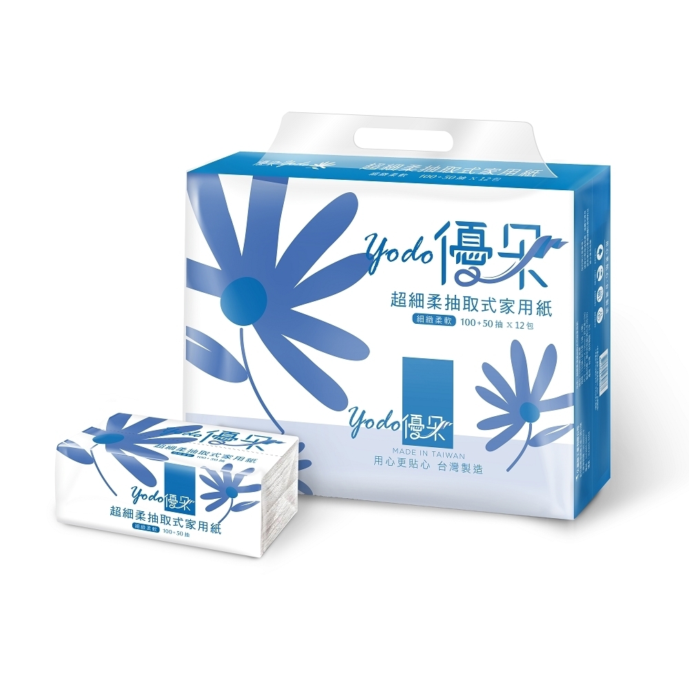 Yodo優朵超細柔抽取式花紋家用紙150抽X12包/串