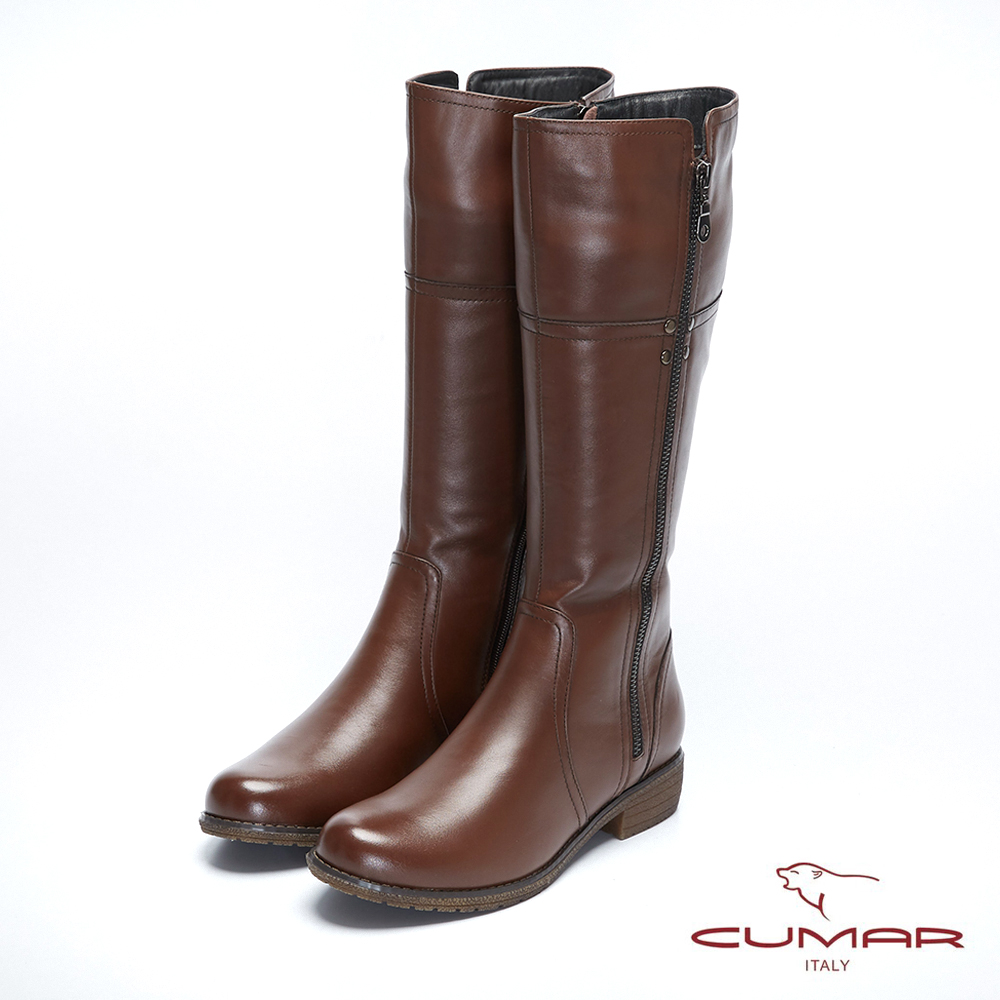 【CUMAR】率性柔美-簡約線條側邊拉鍊裝飾長靴