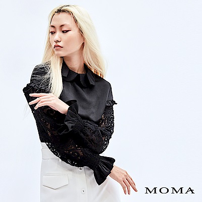 MOMA 緞面拼接蕾絲袖上衣
