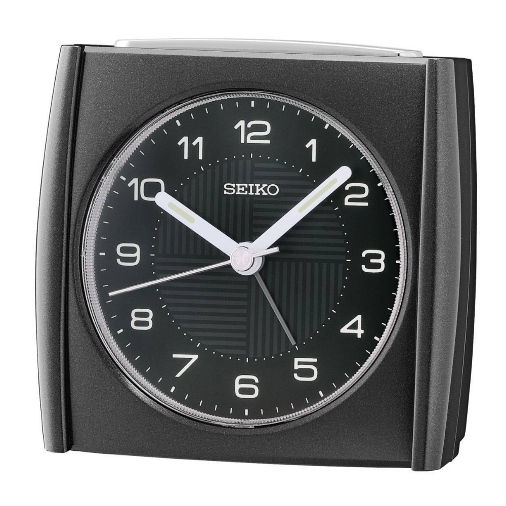 SEIKO 簡約時尚滑動式指針夜燈貪睡鬧鐘SK048-黑/黑(QHE205J)