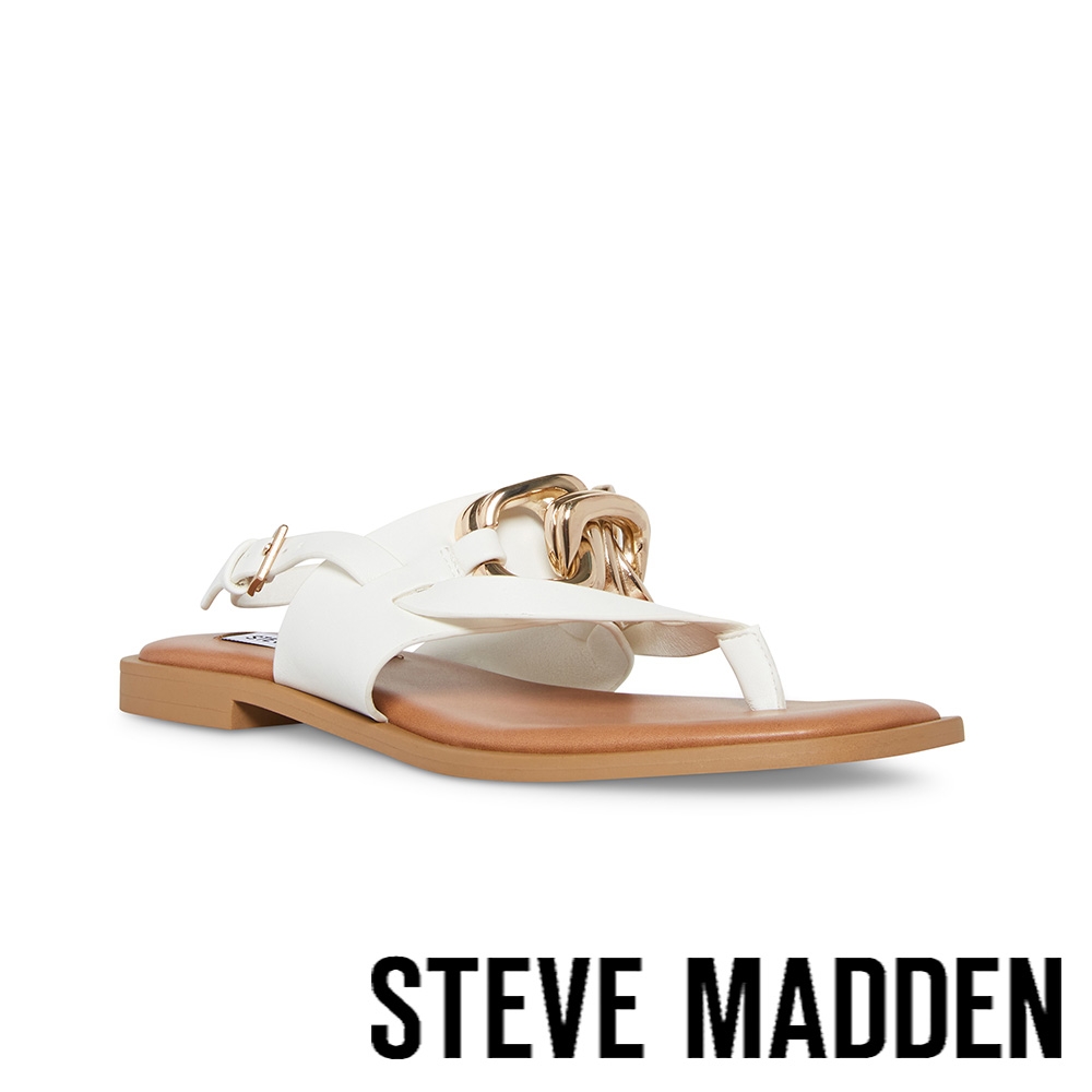 STEVE MADDEN-GENIE 飾扣繞踝夾腳涼鞋-白色