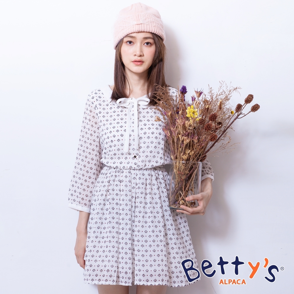 betty’s貝蒂思　腰間鬆緊上開襟雪紡洋裝(白色)