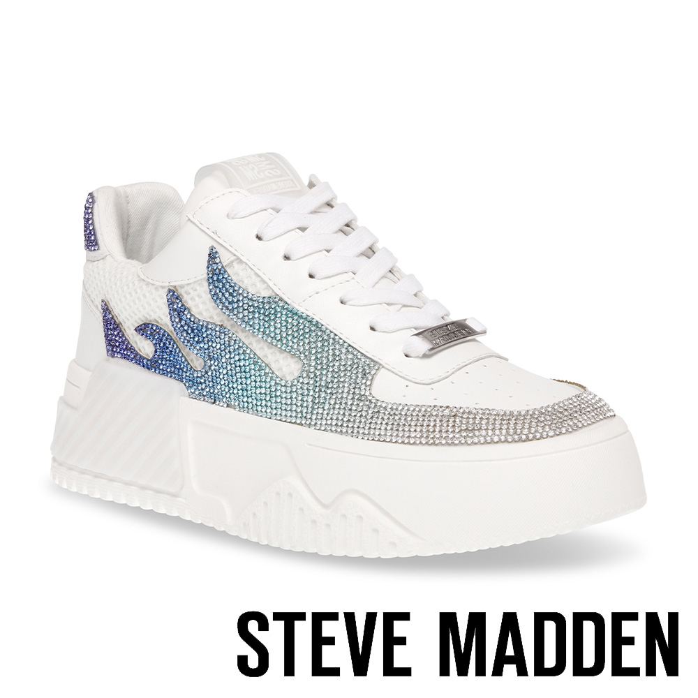 (小白鞋推薦)STEVE MADDEN-WALK OUT 鑽面厚底綁帶休閒鞋-白色