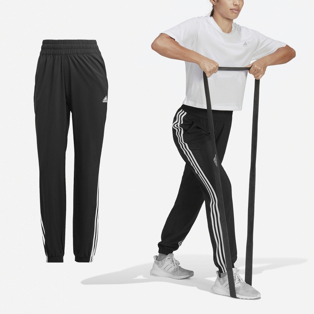 adidas Women Black Essentials 3-Stripes Woven 7/8 Pants | HT3398