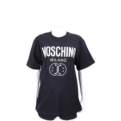 MOSCHINO Smiley 笑臉聯名字母黑色寬鬆棉質TEE T恤