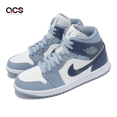 Nike 休閒鞋 Wmns Air Jordan 1 Mid 女鞋 藍 白 AJ1 中筒 一代 BQ6472-140