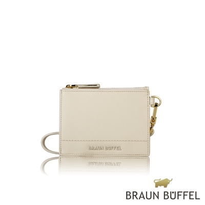 【BRAUN BUFFEL 德國小金牛】台灣總代理 潘 拉鏈零錢包-粉筆白/BF813-163-CK