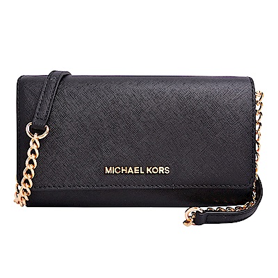 MICHAEL KORS JET SET金字LOGO防刮皮革長夾/斜背兩用包-黑