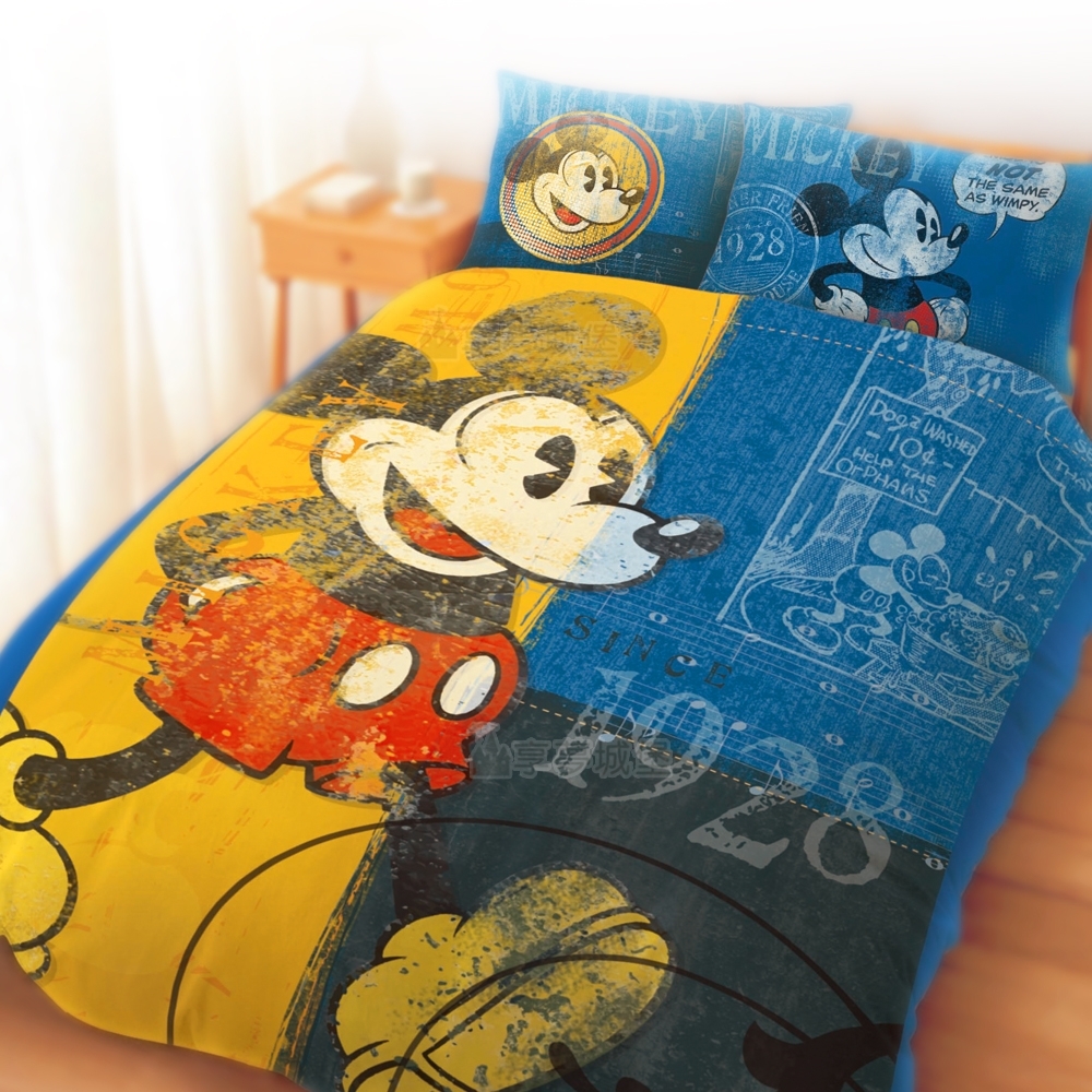 享夢城堡 單人床包枕套3.5x6.2二件組-迪士尼米奇MICKEY 復古-藍