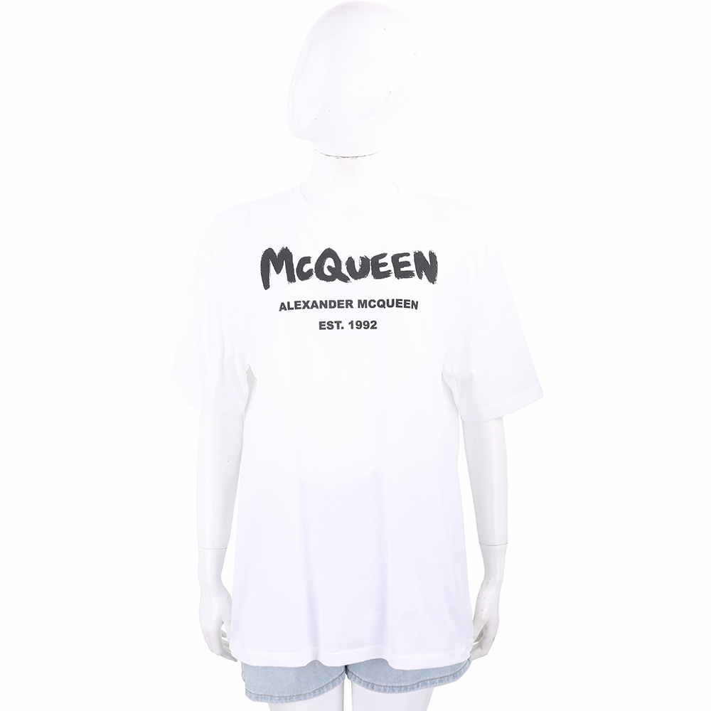 Alexander McQueen 塗鴉字母純棉白色短袖TEE T恤(女款)