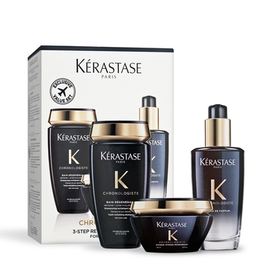 *KERASTASE 卡詩 黑鑽極萃逆時奢華組(髮油100ml+髮膜200ml+髮浴250ml)-國際航空版