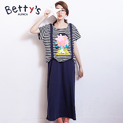 betty’s貝蒂思　大印花假兩件吊帶洋裝(深藍)