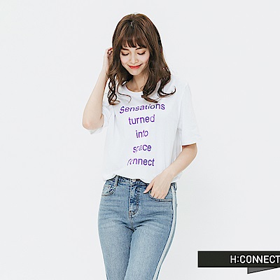 H:CONNECT 韓國品牌 女裝-標語圓領T-shirt-白