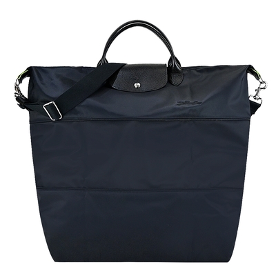 longchamp le pliage green系列刺繡短把再生尼龍延展兩用旅行袋(黑)