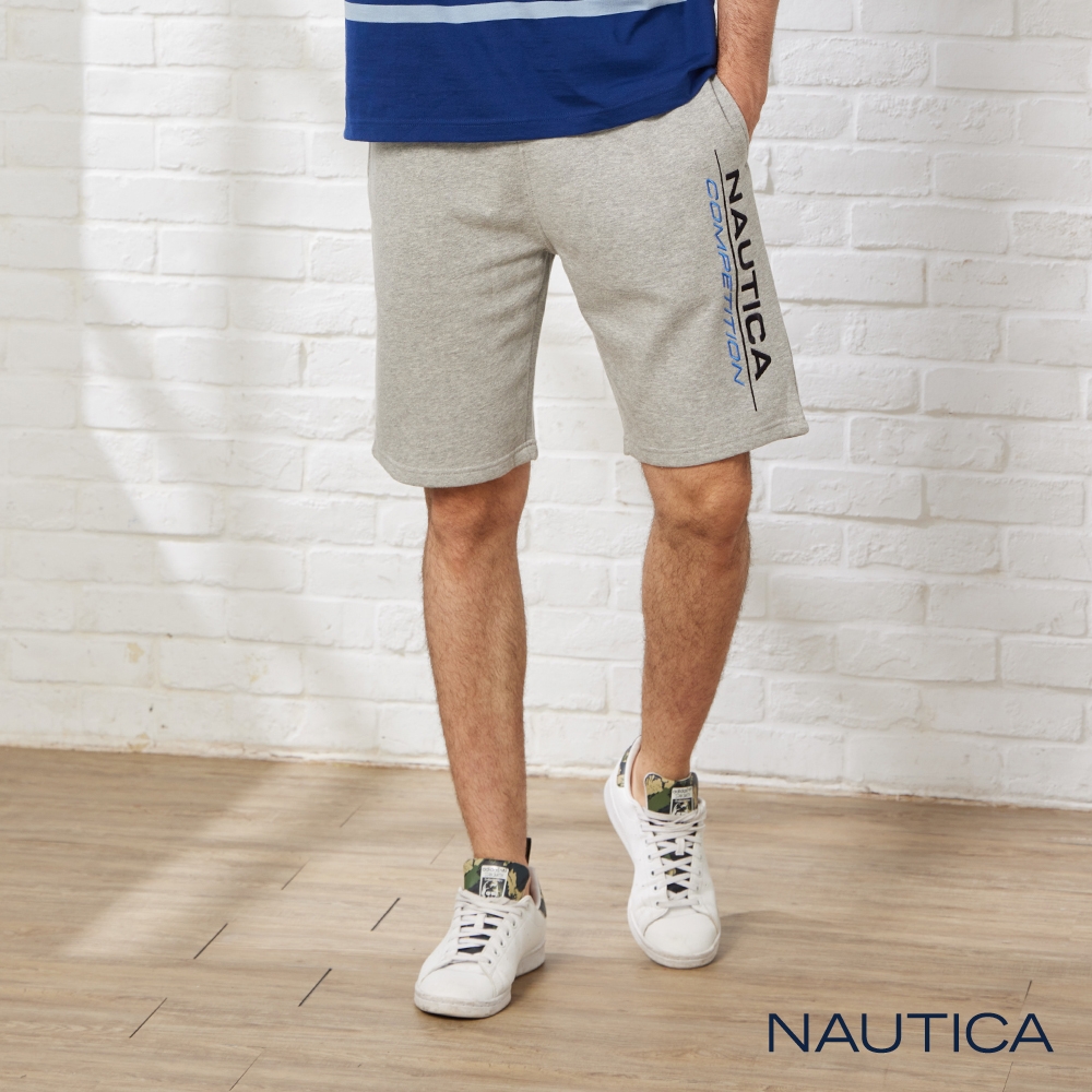 Nautica 男裝 LOGO刺繡刷毛運動短褲-灰色