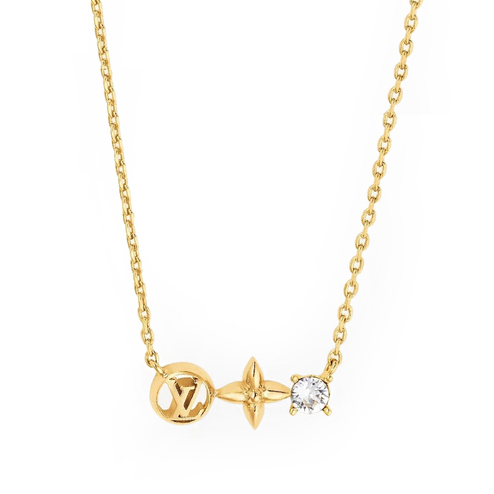 【Louis Vuitton 路易威登 】M00368 經典PETIT LOUIS系列水晶墜飾可調節飾品項鍊(金色)