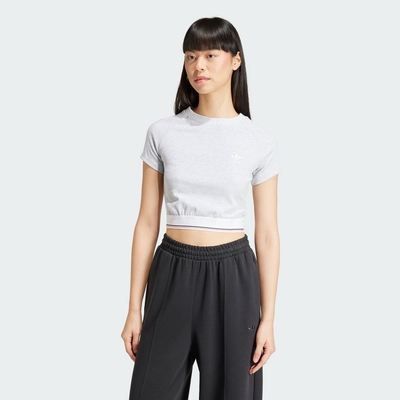 ADIDAS CS RIB SS TEE 三葉草 女短袖上衣-淺灰色-IS2318