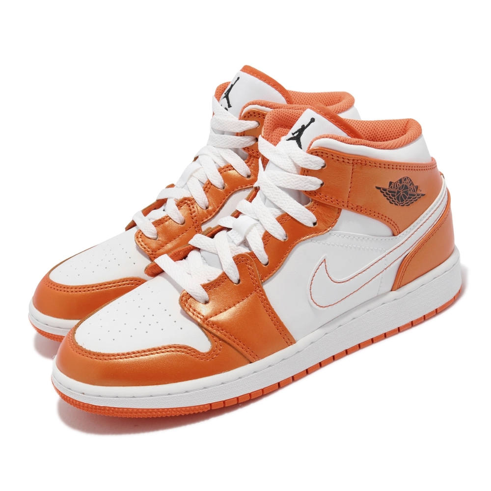 Nike 休閒鞋 Jordan 1 Mid SE GS 女鞋  大童鞋 ORANGE 小扣碎 橘 白 DM4228-800