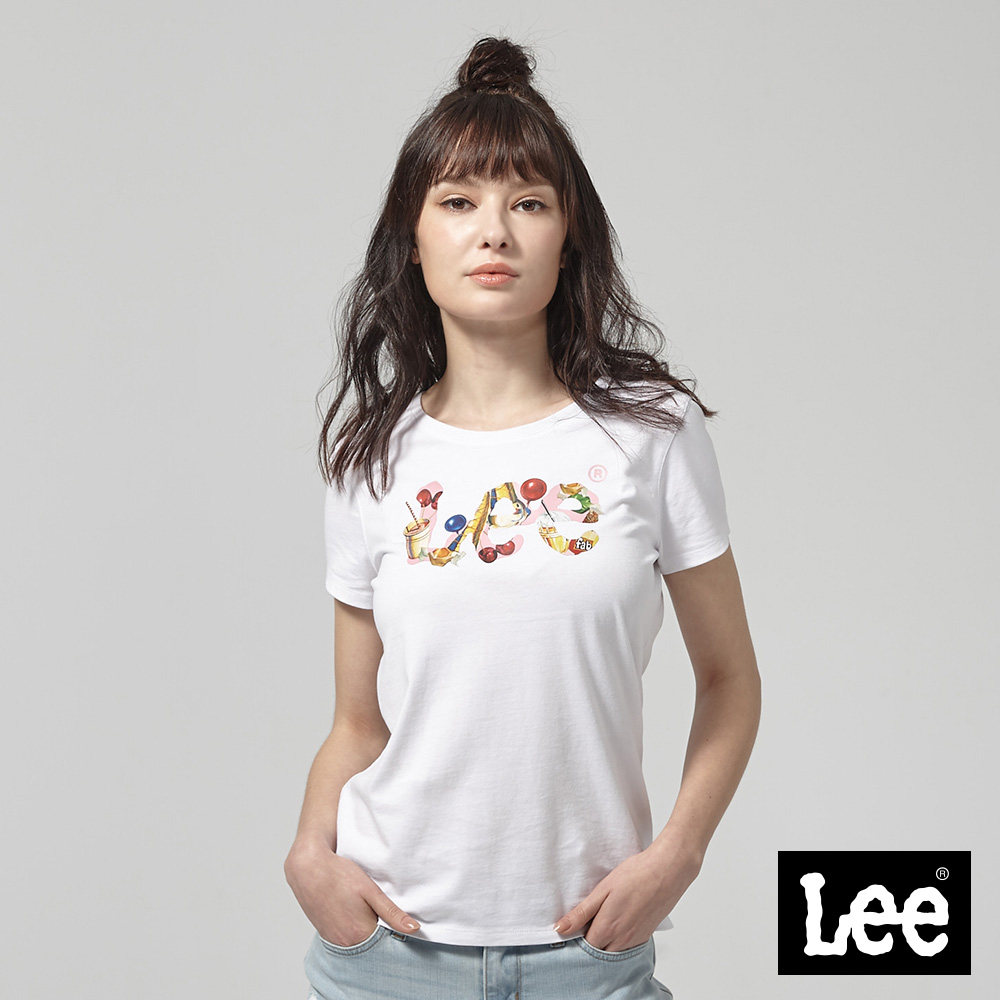 Lee 夏季元素LOGO短袖圓領TEE-白