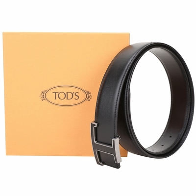 TOD’S Timeless 35mm 鑲嵌金屬框T釦雙面兩用壓紋牛皮腰帶(黑色)