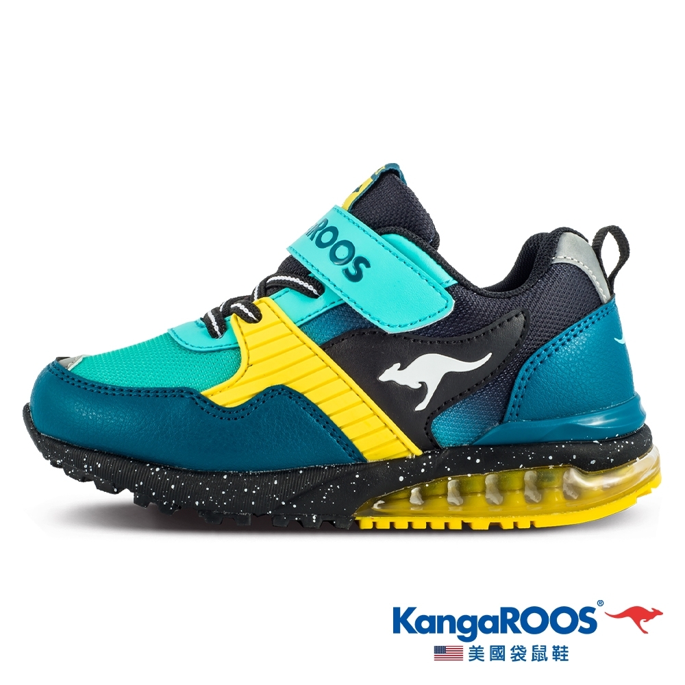 KangaROOS 美國袋鼠鞋 童鞋 SHIELD WR 防潑水機能運動鞋/跑鞋/休閒鞋(藍綠/黃-KK11336)