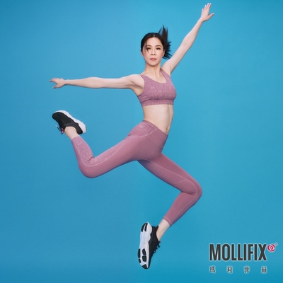 Mollifix 瑪莉菲絲 滿版logo拼接修飾動塑褲、瑜珈服、Legging (玫瑰紫)