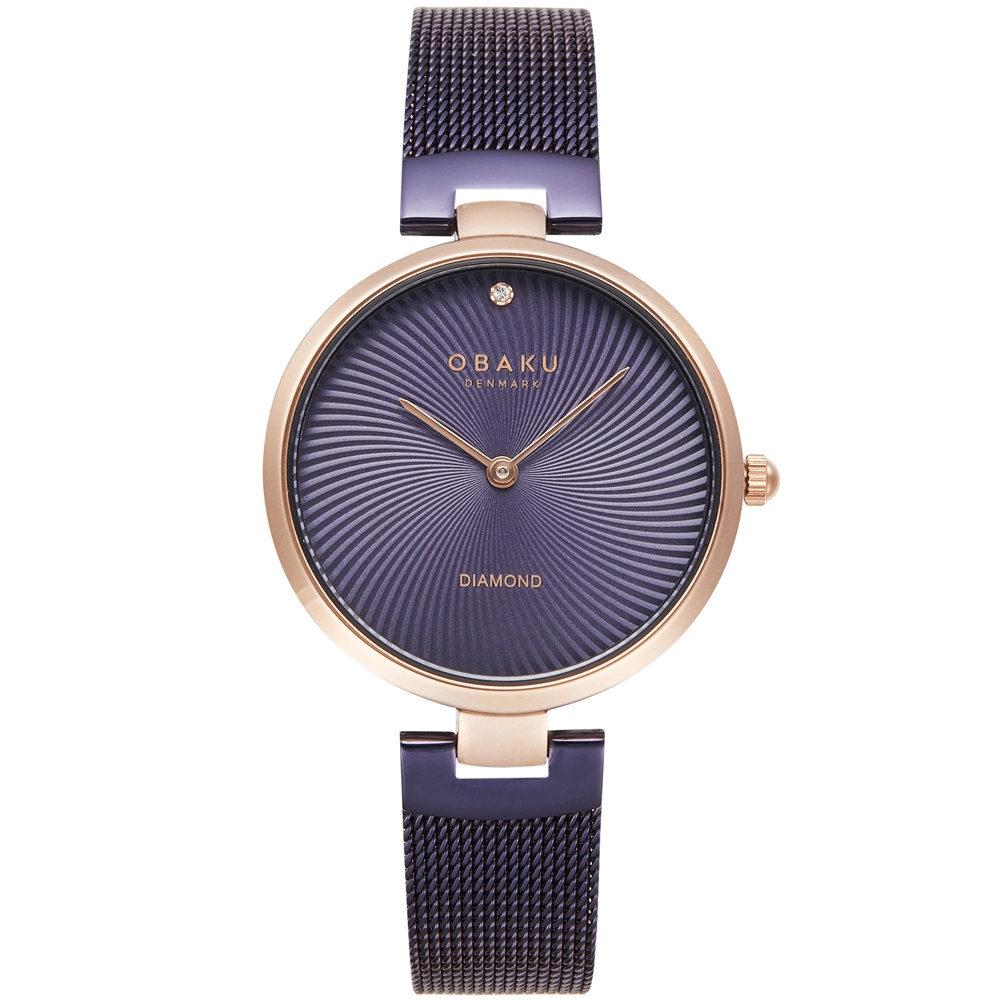 OBAKU 渦旋幾何時尚腕錶-紫X玫瑰金-V256LXVQMQ-33mm