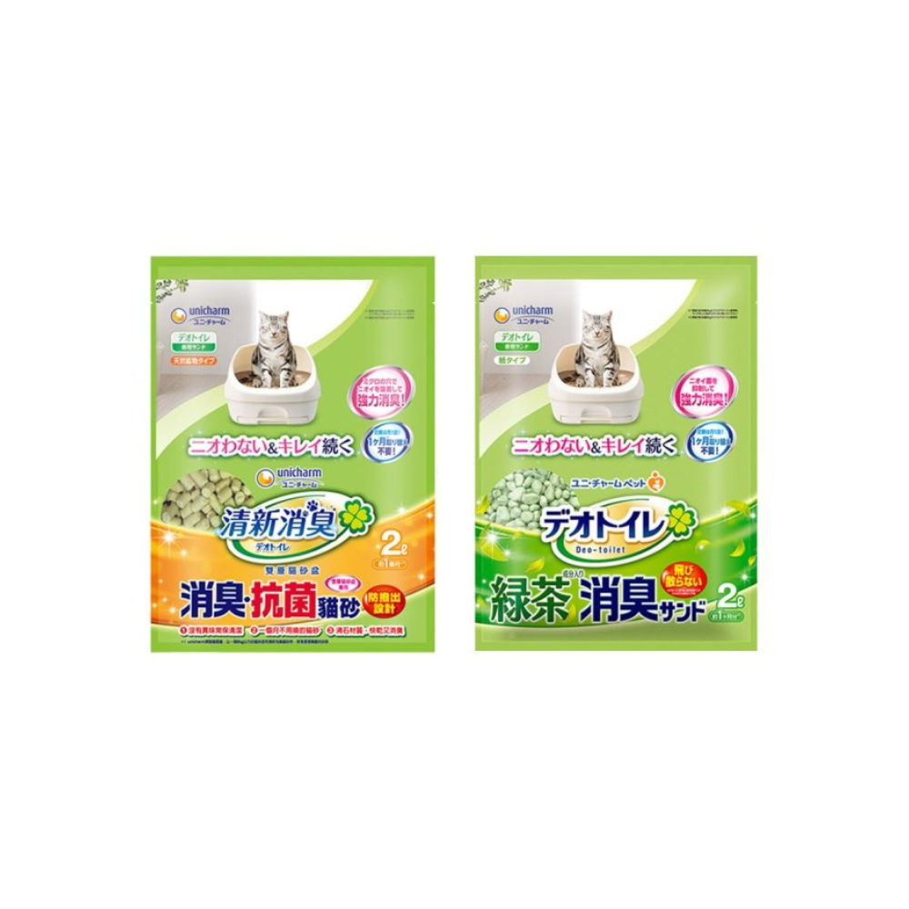日本Unicharm清新消臭消臭抗菌沸石砂/綠茶紙砂 2L x 3入組