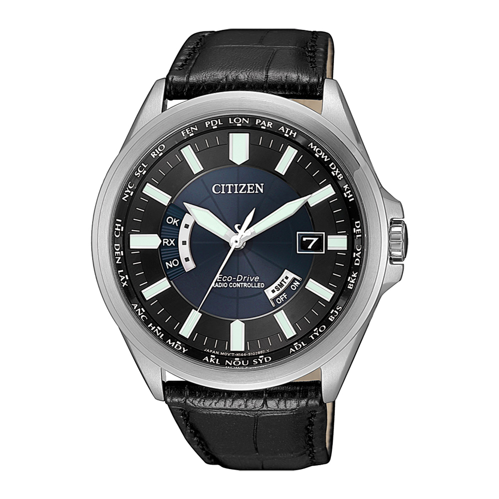 CITIZEN光動能時光續航電波計時皮革腕錶(CB0180-11L)-42mm