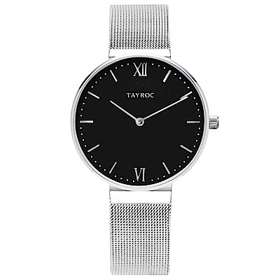 TAYROC 英式簡約時尚米蘭帶手錶-黑X銀/36mm