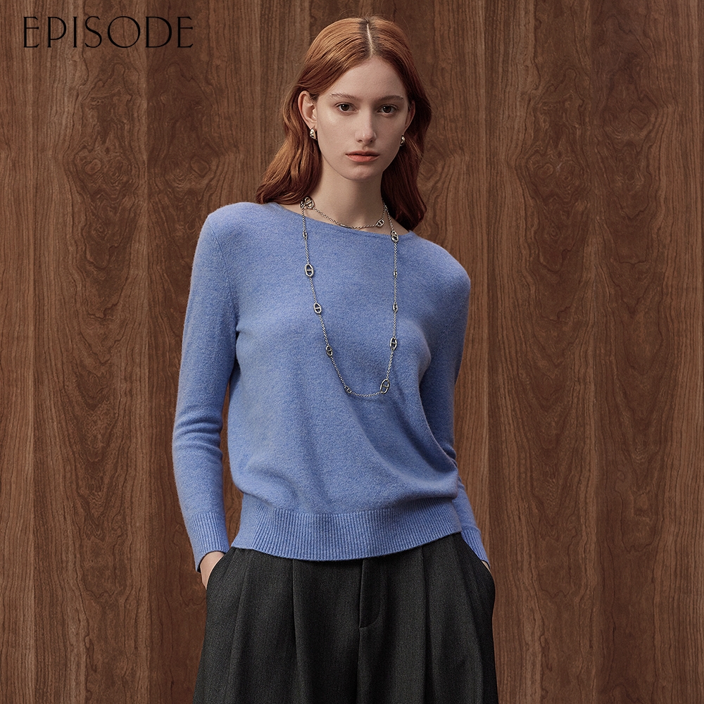 EPISODE - 簡約舒適柔軟圓領羊毛針織衫135512（藍）