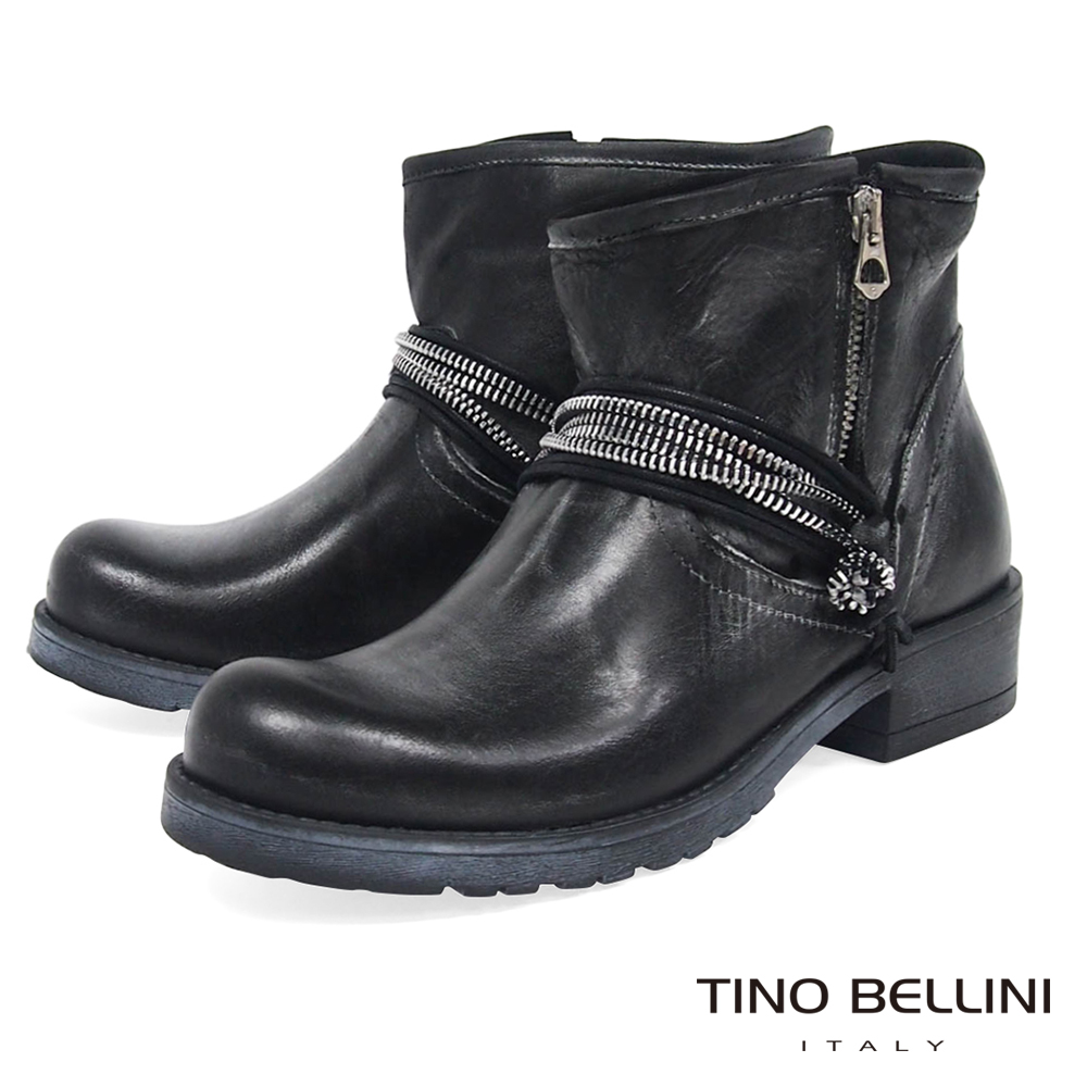 Tino Bellini義大利進口帥勁拉鍊造型工程靴_仿舊灰