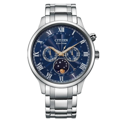 CITIZEN 星辰 GENT S 經典月相盈虧 藍寶石 光動能不鏽鋼錶-月相錶42mm（AP1050-81L）