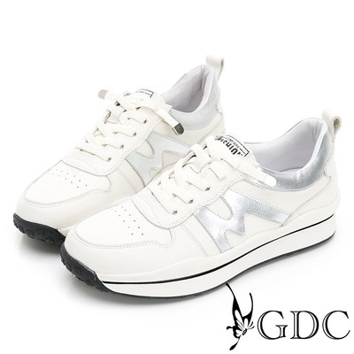 GDC-撞色運動風俐落真皮軟底休閒鞋-銀色