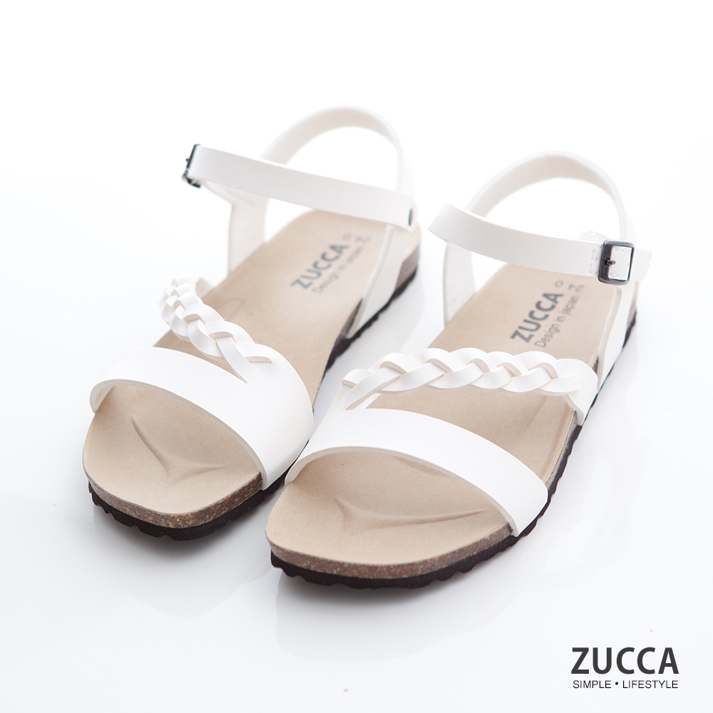 ZUCCA-編織皮交紋扣環涼鞋-白-z7008we