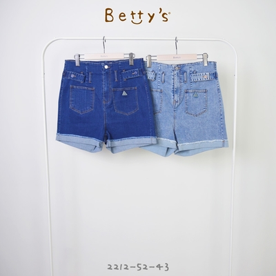 betty’s專櫃款　高腰牛仔反摺短褲 (深藍)