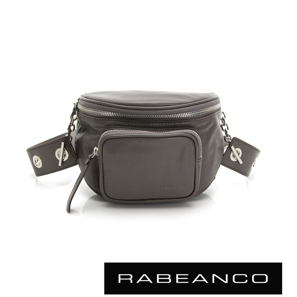 RABEANCO INA牛皮T型鏈條寬背帶斜背/腰包(小) 灰(99購物節)