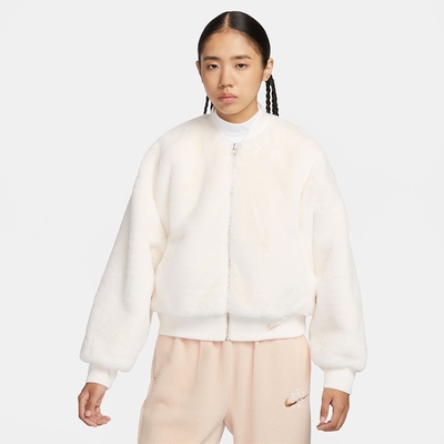 NIKE 外套 女款 運動外套 保暖 雙面穿 AS W NSW FAUX FUR BOMBEER 米白 FB8693-133