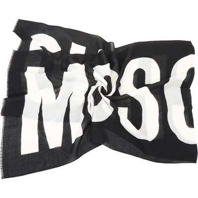 MOSCHINO 字母黑白色純羊毛披肩 圍巾