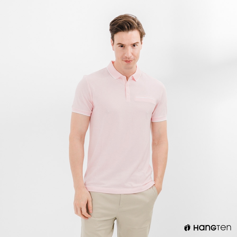 Hang Ten-男裝-環保纖維裝飾口袋短袖POLO衫-粉色