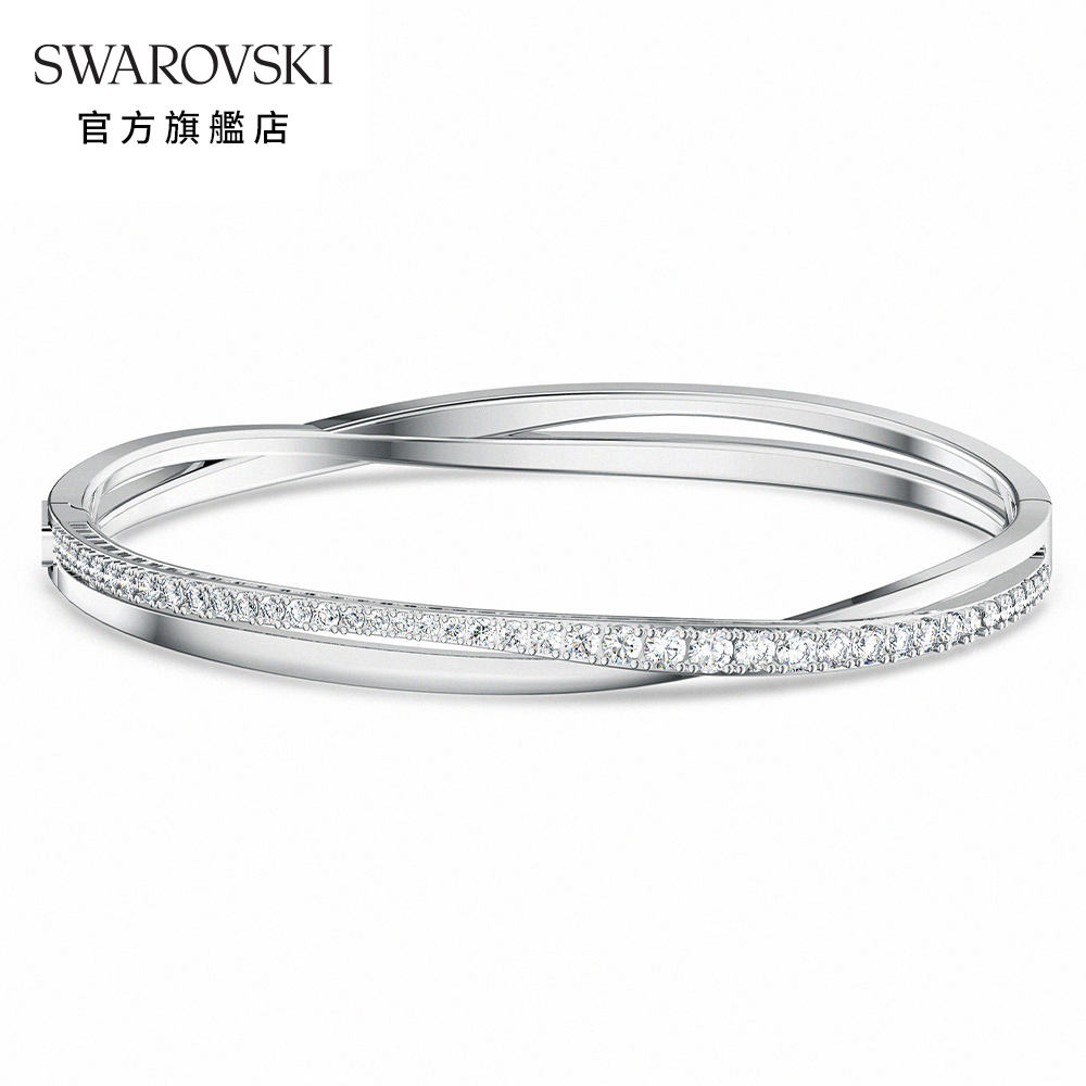 SWAROVSKI 施華洛世奇 Twist Rows 白金色螺旋曲線白色手鏈